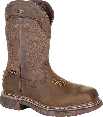 ROCKY Square Toe Western Boot with TPU Heel Counter Size 9.5(W) Distressed Brown