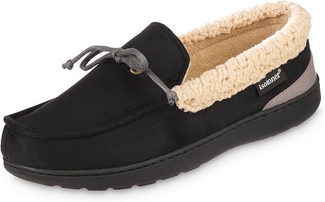 isotoner Men's Recycled Advanced Memory Foam Microsuede Vincent Eco Comfort Moccasin Slippers