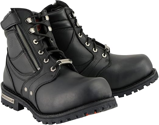 Milwaukee Leather Men's Black Leather 6-inch Lace-Up Motorcycle Biker Rider Boots w/Zipper Closure MBM9050