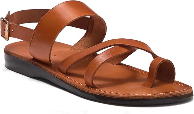 Amos - Leather Ankle Strap Flat Sandal - Mens Sandals