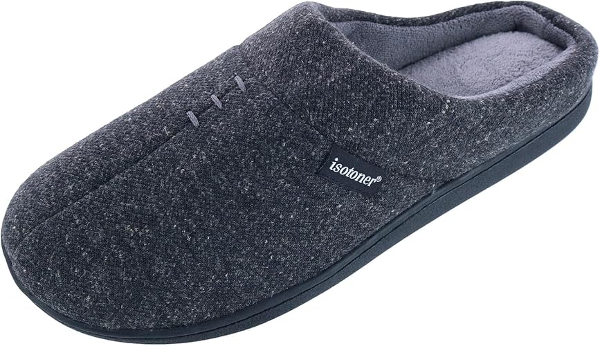 isotoner Men's Preston Heather Knit Slip-on Hoodback Slipper