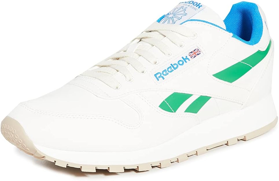 Reebok mens Classic Leather Sneaker, Chalk/Court Green/Horizon Blue, 7.5 US