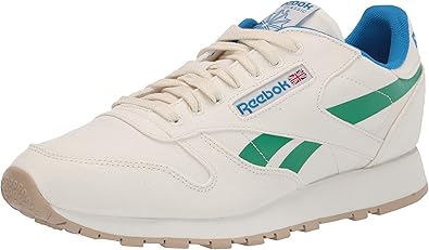 Reebok mens Classic Leather Sneaker, Chalk/Court Green/Horizon Blue, 5 US