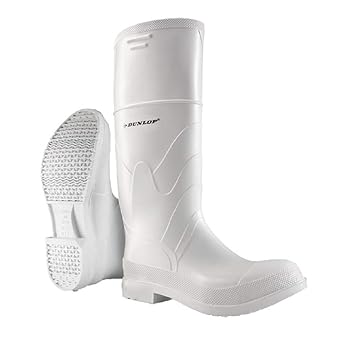 Dunlop Protective Footwear,Plain Toe White Safety Lock, 100% Waterproof PVC, Light, Slip-Resistant, 8101100.08, Size 8 US