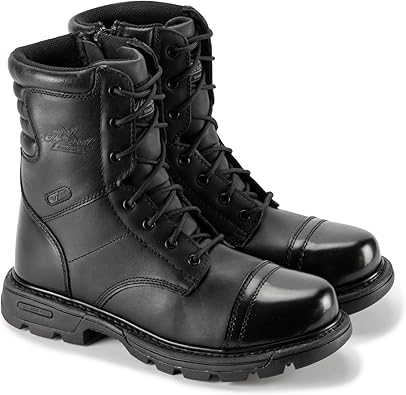 Thorogood GEN-Flex2 8” Side-Zip Black Tactical Boots for Men and Women - High-Shine Leather Heel & Toe with Goodyear Storm Welt and Slip-Resistant Outsole