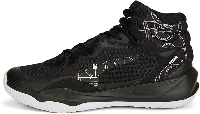 PUMA Mens Playmaker Pro Mid Basketball, PUMA Mens black-PUMA Mens white, 11.5