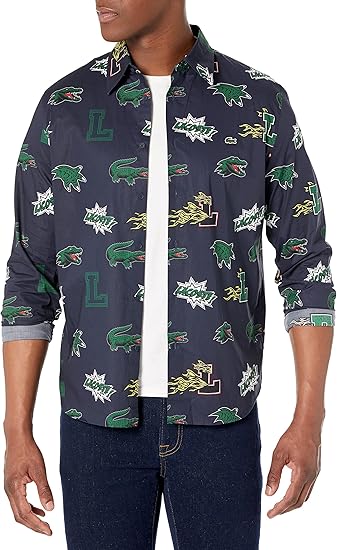 Lacoste Men's Long Sleeve All Over Print Graphic Shirt