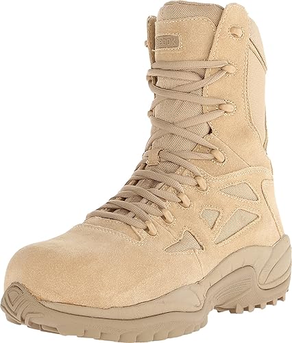 Reebok Work Mens Rapid Response Rb 8 Inch Side Zip Composite Toe Work Safety Shoes Casual - Beige