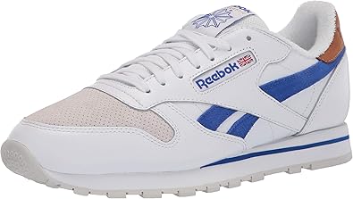 Reebok mens Classic Leather Sneaker, White/Court Blue/Morning Fog, 4 US