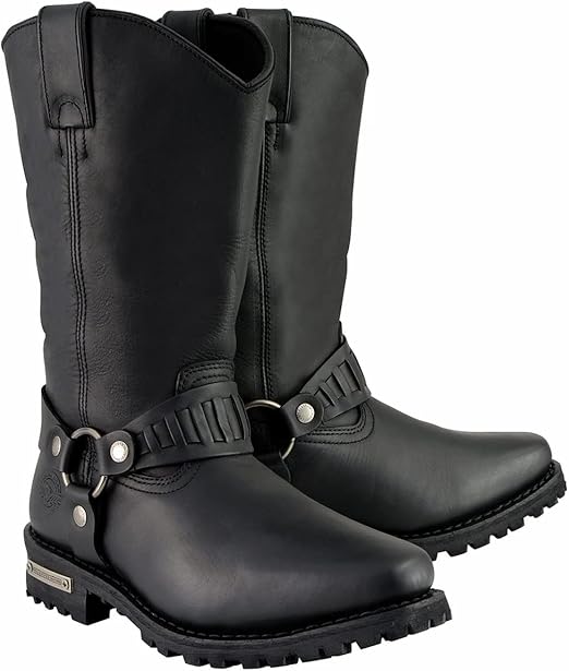 Milwaukee Leather Men’s Classic Harness Black Leather 11-Inch Western Style Motorcycle Boots MBM9015