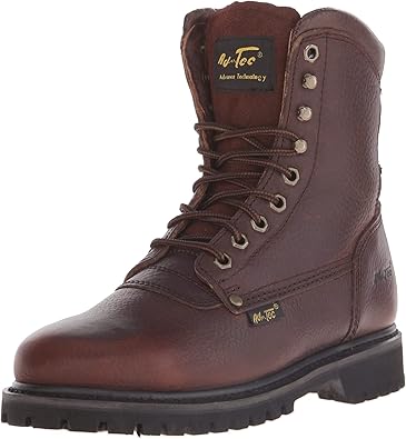 Ad Tec Men's 8in Heavy Duty Waterproof Grain Tumbled Leather Work Boots, Brown - PU Outsole, Removable EVA Cushioned Insole