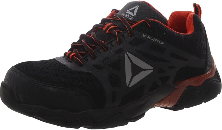 Reebok Work Men's RB1061 Beamer Safety Toe Seamless Athletic Work Shoe Black & Red Trim