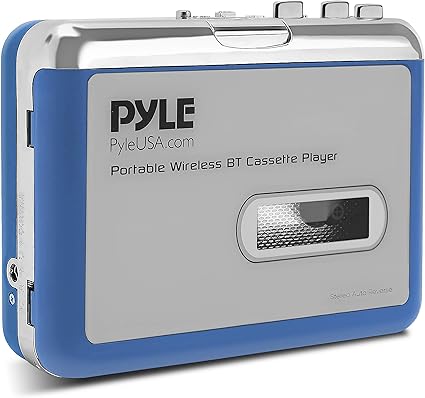 Pyle Bluetooth Cassette Player with Earphone - Tape Player Bluetooth Output to Headphone/Speaker - Bluetooth Walkman Cassette Player w/ Lid Switcher, AUX Port - Includes Earphone