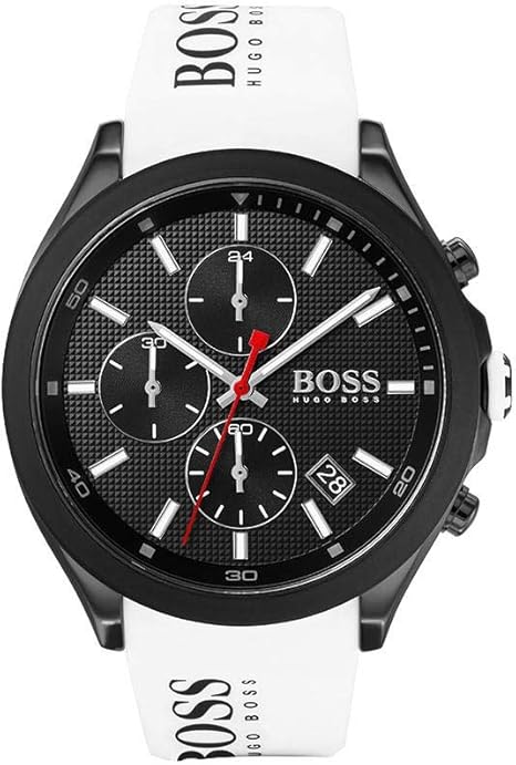 BOSS Velocity Men's Stainless Steel Quartz Watch with Silicone Strap, White, (Model: 1513718)