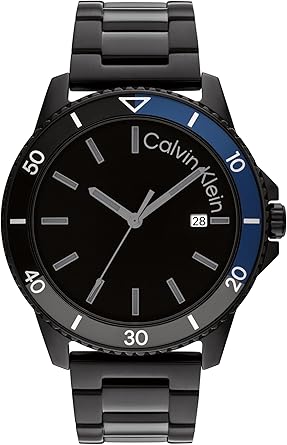 Calvin Klein Men's Aqueous Sporty Watch, 3 Hand, Black Link Bracelet, Water Resistant, Fashion Watch, (Model:25200382)