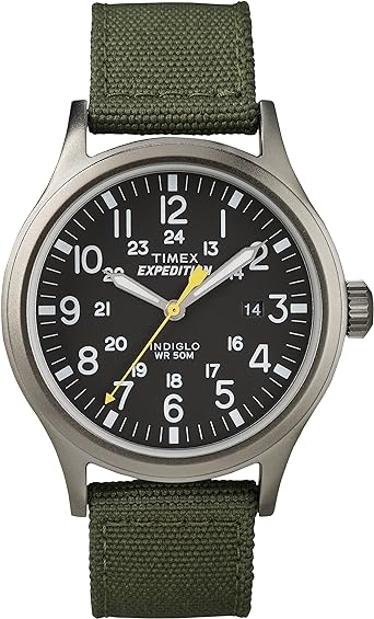 Timex Men's Expedition Scout 40mm Watch – Black Dial Gray Case & Green Fabric Strap