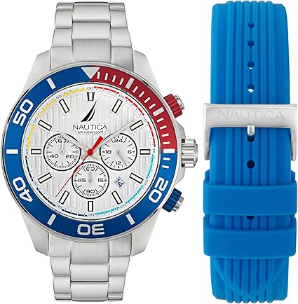 Nautica Men's NAPNOF301 One Recycled Stainless Steel Bracelet & Blue Silicone Strap Watch