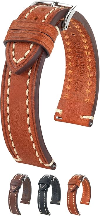 Hirsch Liberty Artisan Calf Leather Watch Band - 18mm, 20mm, 22mm, 24mm - Handpicked Saddle Natural Grain Leather - Quick Release Watch Strap