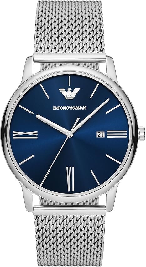 Emporio Armani Men's Three-Hand Date Silver-Tone Stainless Steel Bracelet Mesh Band Watch (Model: AR11571)