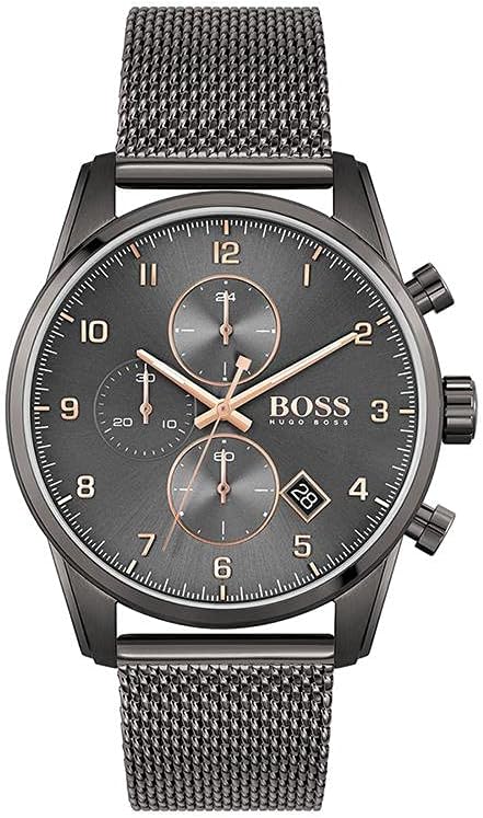 BOSS Men's Quartz Watch with Stainless Steel Strap, Grey, 22 (Model: 1513837)