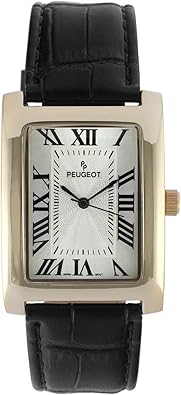 Peugeot Men’s Vintage Tank Shape 14K Gold Plated Wrist Watch with Roman Numeral Dial