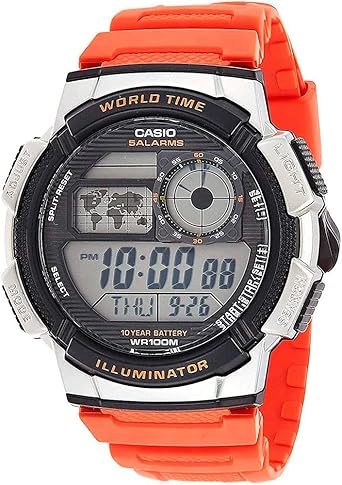 Casio Men's Quartz World Time Illuminator Resin Casual Watch Orange (Model: AE1000W-4BV)