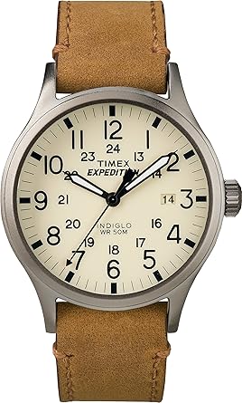 Timex Men's Expedition Scout 40mm Watch – Gray Case Cream Dial with Tan Leather Strap