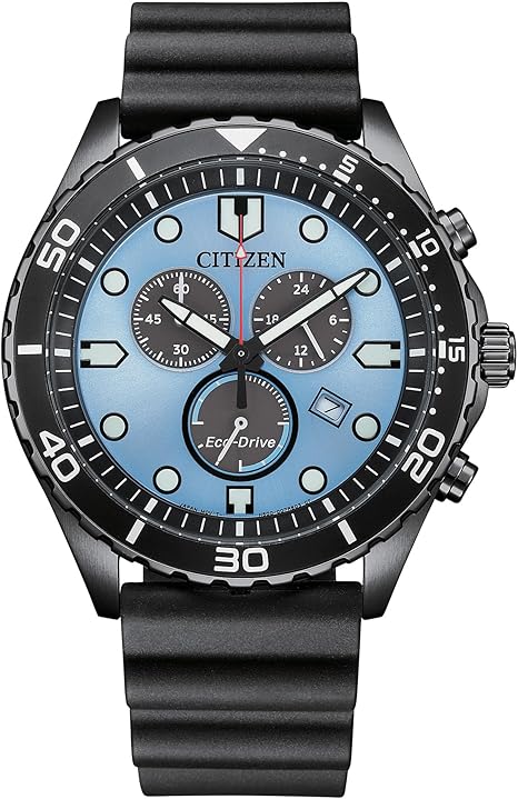 Citizen Men's Eco-Drive Weekender Sport Casual, Black Stainless Steel Watch, Polyurethane Strap, Chronograph, Blue Dial (Model: AT2567-18L)