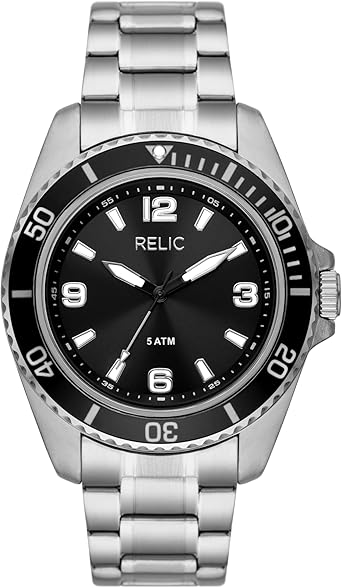 Relic by Fossil Men's Dustin Three-Hand Silver Stainless Steel Bracelet Sport Watch with Black Dial and Bezel (Model: ZR12669)