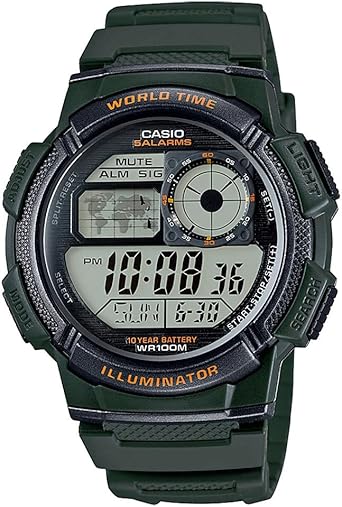 Casio Men's AE1000W-3AV 10-Year Battery Analog-Digital Display Quartz Green Watch