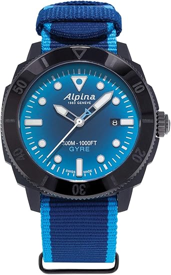 Alpina Limited Edition Seastrong Diver Gyre, Recycled Material Case and Strap, RPET, 3-Hand Date Automatic Swiss, Sapphire Crystal, Luminous Markers, 38 Hour Power Reserve