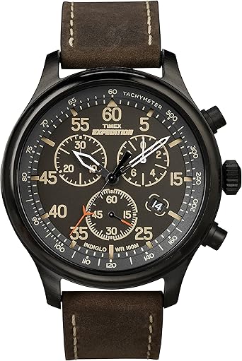 Timex Men's Expedition Field Chrono 43mm Watch - Brown Strap Black Dial Silver-Tone Case