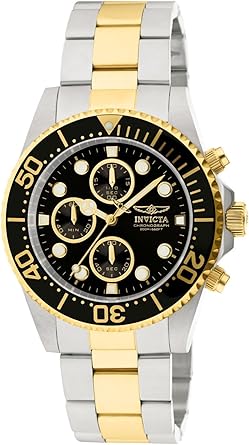 Invicta Men's Pro Diver Quartz Gold and Steel Watch with Black Dial (Model 1772)