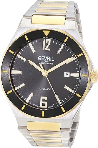 Gevril Men's High Line Swiss Automatic Watch, Two toned 316L Stainless Steel IPYG Bracelet with Deployment Buckle