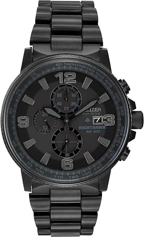 Citizen Men's Eco-Drive Weekender Nighthawk Chronograph Watch in Black IP Stainless Steel, Black Dial (Model: CA0295-58E)