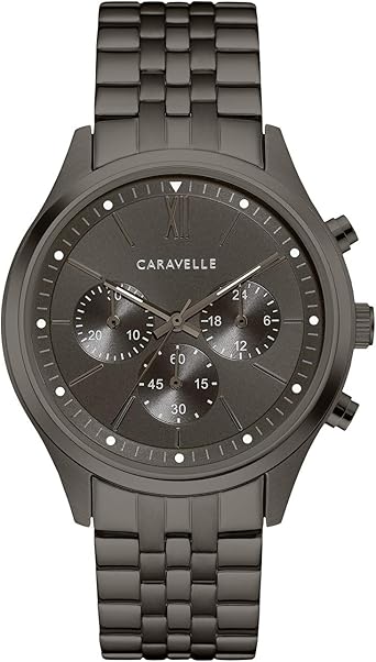 Caravelle by Bulova Men's Dress 6-Hand Chronograph Quartz Gunmetal Ion Plated Stainless Steel Watch, Gray Dial, 44mm Style: 45A141