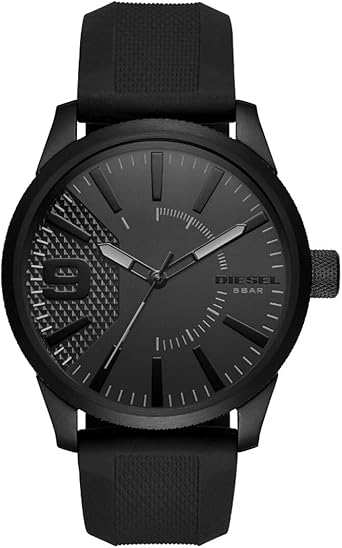 Diesel Rasp Stainless Steel and Silicone Three-Hand Analog Men's Watch, Color: Black (Model: DZ1807)