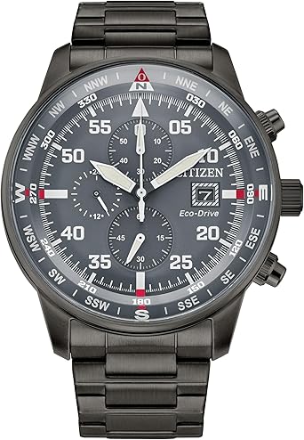 Citizen Men's Eco-Drive Sport Casual Brycen Weekender Chronograph Gray Stainless Steel Watch, 12/24 Hour Time, Date, Luminous Markers, 44mm