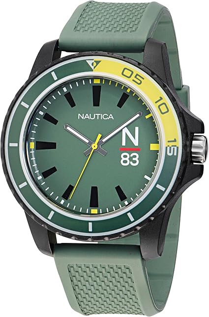 Nautica Men's NAPFWF304 Finn World Military Green Wheat PU Fiber Strap Watch