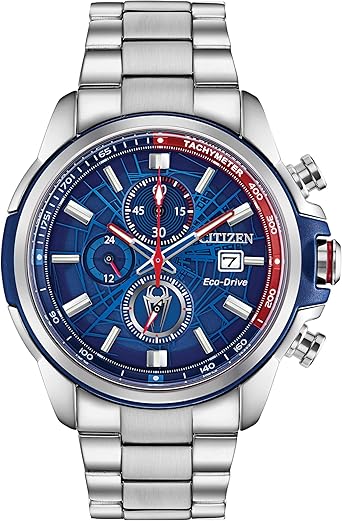 Citizen Men's Eco-Drive Marvel Spider Man Watch in Stainless Steel, Spider Man Art Blue and Red Dial (Model: CA0429-53W)