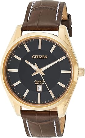 Citizen Quartz Mens Watch, Stainless Steel with Leather strap, Casual, Brown (Model: BI1033-04E)