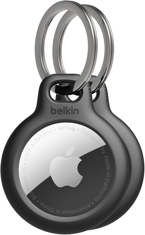 Belkin Apple AirTag Secure Holder with Key Ring - Durable Scratch Resistant Case With Open Face & Raised Edges - Protective AirTag Keychain Accessory For Keys, Pets, Luggage, Backpacks -2 Count Black