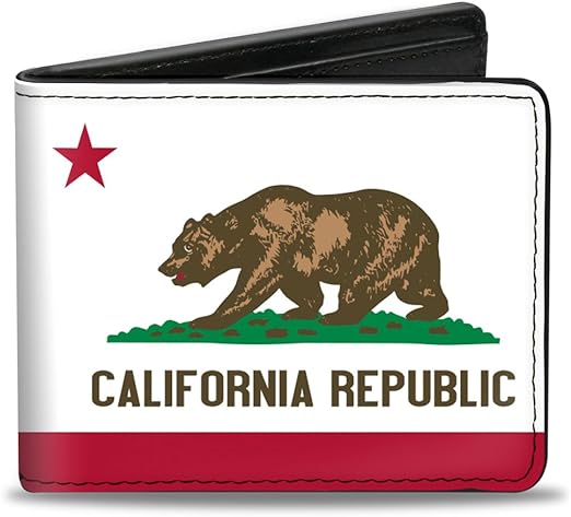 Buckle-Down Men's Standard PU Bifold Wallet-California Flag Bear White, Multicolor, 4.0