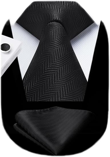 HISDERN Ties for Men Solid Mens Ties Silk Tie with Pocket Square Cufflinks Set Necktie Formal Business Wedding Party