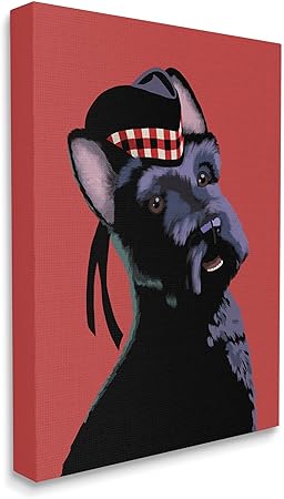 Stupell Industries Smiling Scottish Terrier in Red Plaid Hat, Designed by Sally Springer Griffith Canvas Wall Art