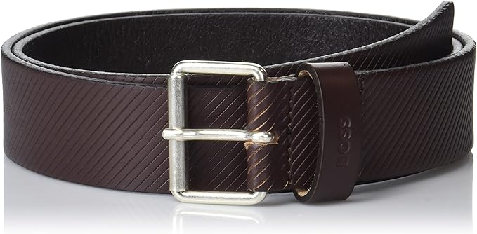 BOSS Men's Logo Buckle Embossed Leather Casual Belt