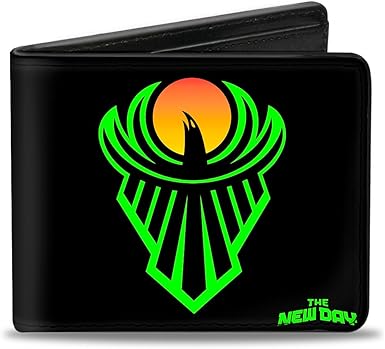 Buckle-Down PU Bifold Wallet - THE NEW DAY Icon + POWER OF POSITIVITY Black/Green/Orange