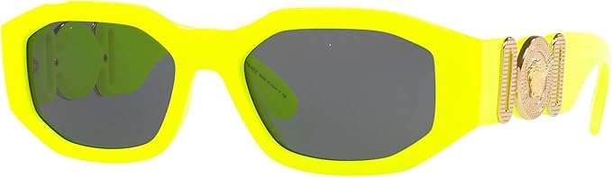 Versace VE 4361 532187 Yellow Fluo Plastic Square Sunglasses Grey Lens