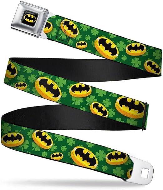 Buckle-Down Seatbelt Belt - Bat Shield Coins/Clovers Green/Gold/Black - 1.0