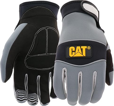 Cat® CAT012213J Neoprene Mechanic Gloves – Jumbo, Water-Resistant Padded Clarino Palm Gloves with Curved Fingers, Silicone Finger Grips